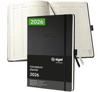 SIGEL C2618 Agenda semainier 2026, A4+ (vertical), couverture rigide | Calendrier, Planificateur, Agenda hebdomadaire, Organisateur, Journal | noir - Conceptum