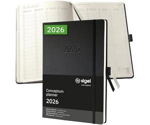SIGEL C2618 Agenda semainier 2026, A4+ (vertical), couverture rigide | Calendrier, Planificateur, Agenda hebdomadaire, Organisateur, Journal | noir - Conceptum
