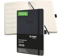 SIGEL C2624 Agenda semainier et carnet 2026, A5, couverture souple | Calendrier, Planificateur, Agenda hebdomadaire, Organisateur, Journal | noir - Conceptum