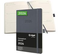 SIGEL C2636 Agenda semainier 2026, A5, couverture souple | Calendrier, Planificateur, Agenda hebdomadaire, Organisateur, Journal | gris foncé - Conceptum