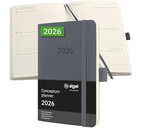 SIGEL C2637 Agenda semainier 2026, A6, couverture souple | Calendrier, Planificateur, Agenda hebdomadaire, Organisateur, Journal | gris foncé - Conceptum