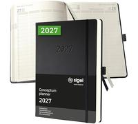 SIGEL C2704 Agenda professionnel Conceptum 2027-1 an - A4+ - noir - disposition verticale - 1 page=1 journée - couverture rigide - 80 g/m² - 480 p. - certification FSC