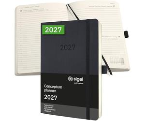 SIGEL C2720 Agenda journalier Conceptum 2027-1 an - environ A5 - noir - 1 page=1 journée - couverture souple - 80 g/m² - 400 p. - certification FSC