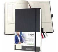 SIGEL Co701 Planificateur Semainier Non Daté, en Anglais, A5, Couverture Rigide, Noir - Conceptum