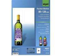 Sigel DE160 Etiquette pour bouteilles 80 x 120 mm papier blanc 20 pc(s) fixation permanente imprimante à jet d'encre