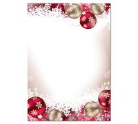 SIGEL DP041 Papier à lettre de Noël, boules de Noël, 21 x 29,7 cm, 90g/m², rouge et doré, 100 feuilles