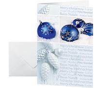 SIGEL DS057 Paquet de 25 Cartes de Noël boule de Noël bleue/vœux écrits , facile à imprimer