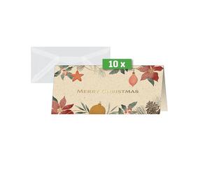 SIGEL DS095 Cartes de Noël décorations de Noël et branches de sapin, DL, 10 cartes + enveloppes y compris enveloppes