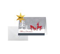 SIGEL DS256 Cartes de Noël 2 volets, 10,5 x 14,8 cm, rouge et gris, 25 pièces + 25 enveloppes blanches fournies, facile à imprimer