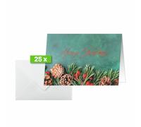 SIGEL DS642 Lot de 25 cartes de Noël, motif branches de sapin, vert/marron/rouge, format A6, avec enveloppes
