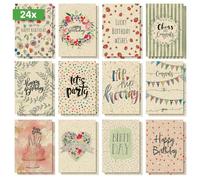 Sigel - DS702 - Lot de 24 Cartes postales d'anniversaire, 12 motifs, en carton d'herbe, avec inscription