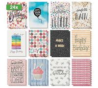 SIGEL DS703 Lot de 24 Cartes postales d'anniversaire, 12 motifs, en carton blanc, avec inscription