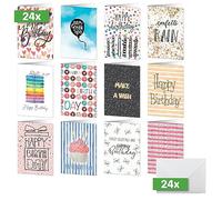 SIGEL DS705 Lot de 24 cartes d'anniversaire « Colorful Birthday Fun », 2 plis, format A6, en carton blanc, avec inscription + 24 enveloppes