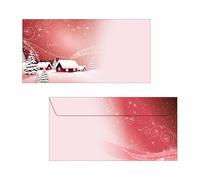 SIGEL DU033 Enveloppes motif village de Noël rouge, format DL (11 x 22 cm), 50 pièces