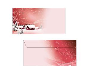 SIGEL DU033 Enveloppes motif village de Noël rouge, format DL (11 x 22 cm), 50 pièces