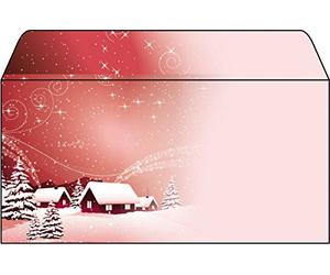 SIGEL DU033 Enveloppes motif village de Noël rouge, format DL (11 x 22 cm), 50 pièces