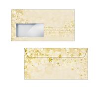 SIGEL Du245 Enveloppes Motif Étoiles de Noël, Or, Format Dl (11 X 22 cm), 50 Pièces