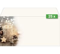 SIGEL DU450 Enveloppe de Noël "Beige Christmas Candle" - beige, marron, blanc - gommée - DIN long - 25 enveloppes