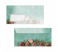 SIGEL DU642 Lot de 50 enveloppes de Noël gommées Motif branches de sapin Vert/marron/rouge Format DIN long