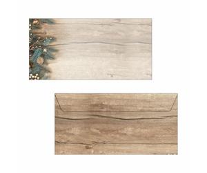 SIGEL DU664 Lot de 25 enveloppes de Noël gommées Motif branches de sapin Marron/doré/vert Format DIN long