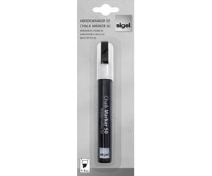 SIGEL Gl181 Marqueur à Craie Liquide 50, Effaçable, Pointe Biseautée Largeur 1-5 Mm, Blanc