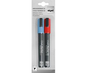 SIGEL Gl183 Lot de 2 Marqueurs à Craie Liquide 50, Effaçables. Pointes Biseautées 1-5 Mm, Rose/Bleu