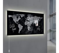 SIGEL GL409 Tableau magnétique en verre / tableau magnétique Artverum, avec éclairage LED, 46x91 cm, design World-Map