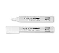 SIGEL Gl715 Lot de 2 Marqueurs pour Tableaux en Verre Foncé ou Miroir, Effaçables. Pointes Ogives Ø 2-3 Mm, Blanc