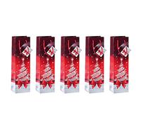 SIGEL Gt024 Lot de 5 Sacs Cadeaux Noël pour Bouteilles, Rouge et Blanc