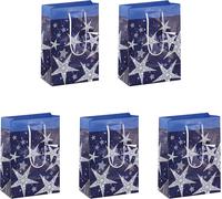 Sigel Gt026 Lot De 5 Sacs Cadeaux Noël, 23 X 17 Cm, Bleu Et Blanc