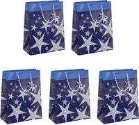 Sigel Gt026 Lot De 5 Sacs Cadeaux Noël, 23 X 17 Cm, Bleu Et Blanc
