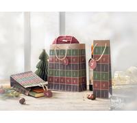 SIGEL GT043 Pochette cadeau grande - vert, rouge, violet - avec fond, étiquette cadeau et cordons de transport de couleur assortie - carton kraft - 26 x 33 cm