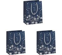 Sigel Gt110 Lot De 3 Sacs Cadeaux Noël, 33 X 26 Cm, Bleu Nuit Et Argent