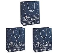 SIGEL GT110 Lot de 3 sacs cadeaux Noël, 33 x 26 cm, bleu nuit et argent