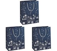 Sigel Gt110 Lot De 3 Sacs Cadeaux Noël, 33 X 26 Cm, Bleu Nuit Et Argent