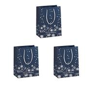 SIGEL Gt111 Lot de 3 Sacs Cadeaux Noël, 23 X 17 cm, Bleu Nuit et Argent