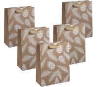 Sigel Gt120 Sac Cadeau Grand Brun, Blanc Y Compris Garniture De Fond Pour Plus De Stabilité Et Poignées En Ruban De Soie De Couleur Assortie Papier Brun 26 X 33 Cm, 5 Piéces