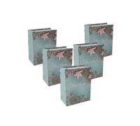 SIGEL GT124 Lot de 5 sacs cadeaux petits - Motif poinsettias de Noël - Avec fond et poignées en ruban de soie assorties - En plastique et carton blanc - 18 x 23 x 10 cm - Bleu/cuivre