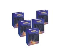 SIGEL GT128 Lot de 5 petits sacs cadeaux, en plastique, motif paysage d'hiver, fond et poignées en ruban de soie de couleur assortie, bleu, 18 x 23 x 10 cm