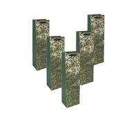 SIGEL GT130 Lot de 5 sacs cadeaux bouteille - Or/vert - Or/vert - Avec fond et poignées en ruban de soie assorties - En plastique et carton blanc - 10 x 35 x 8 cm