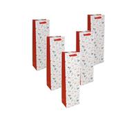 SIGEL GT134 Lot de 5 sacs cadeaux en plastique pour bouteille avec fond et poignées en ruban de soie de couleur assortie Blanc/doré/rouge 10 x 35 x 8 cm