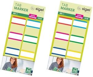 SIGEL Hn201 Marque-Pages Rigides "Tab Marker" en Film Transparent, 60 Feuilles de 3,8 X 2,5 cm, 6 Couleurs (Lot de 2)