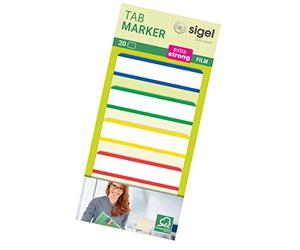SIGEL Hn202 Marque-Pages Rigides "Tab Marker" en Film Transparent, 20 Feuilles de 3,8 X 5 cm, 4 Couleurs