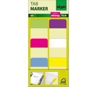 SIGEL HN203 Tab Marker, marqueur adhésif extra fort, film, citron, rose, bleu, violet, blanc, jaune, 38x25 mm, 60 tabs