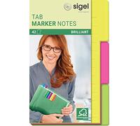 Sigel Marque-pages Tab Marker Notes HN206, papier, 3 couleurs, 42 feuilles, 9,8 x 14,8 cm