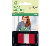 SIGEL Marque-pages adhésifs HN491 – Film transparent, distributeur Z, 50 feuilles 4,3×2,5 cm – Rouge
