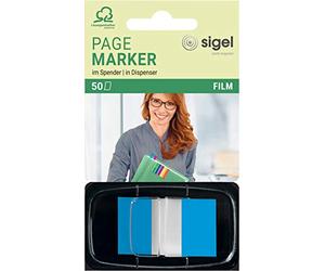 SIGEL Hn492 Marque-Pages Adhésifs en Papier Film Transparent, en Distributeur Z, 50 Feuilles de 4,3 X 2,5 cm, Color-Tip Bleu