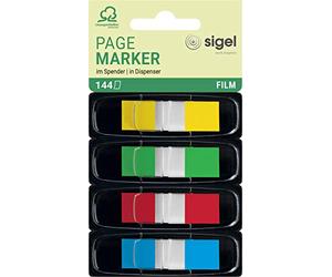 SIGEL Hn495 Marque-Pages Adhésifs en Papier Film Transparent, en Distributeur Z, 144 Feuilles 4,3 X 1,2 cm, Color-Tip 4 Couleurs
