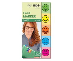 SIGEL HN502 Designer PageMarkers "Smile", 5 x 40 sheets, Green/Yellow/Orange/Blu