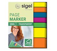 SIGEL Hn616 Marque-Pages Adhésifs en Papier Transparent, 2 Tailles 5 X 2 cm et 5 X 0,6 cm, 280 Feuilles, 5 Couleurs